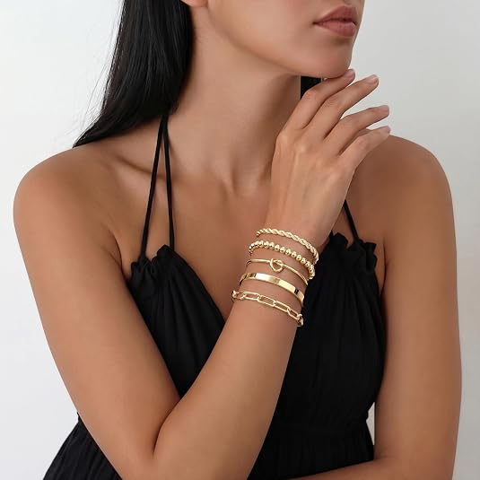 Women's 14K Gold-Plated Stackable Bracelet Set