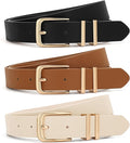 XZQTIVE Women's 3-Pack Leather Belts with Gold Buckles