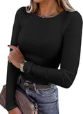 ANRABESS Women's Ribbed Long Sleeve Fitted Top – Black