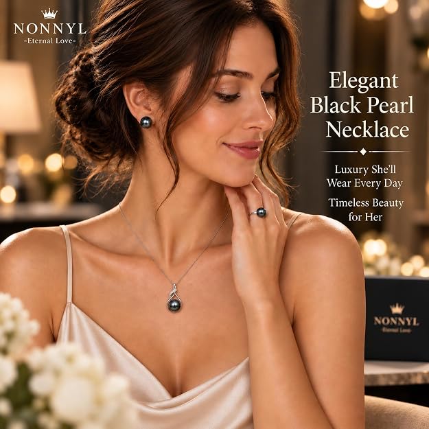 NONNYL Tahitian Black Pearl Necklace