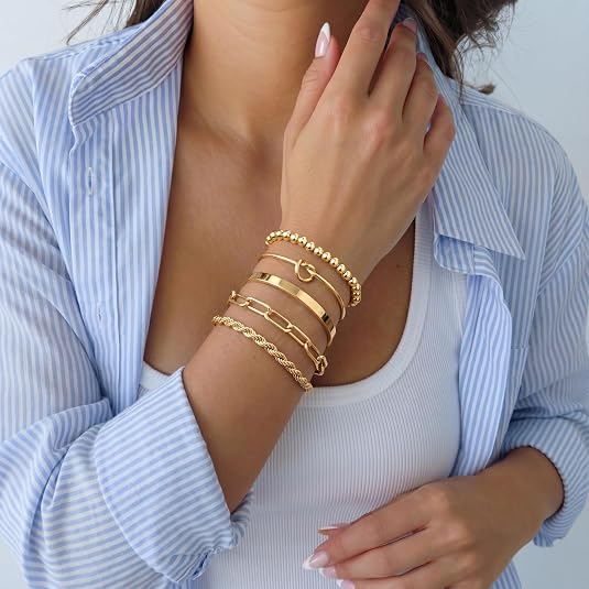 Women's 14K Gold-Plated Stackable Bracelet Set